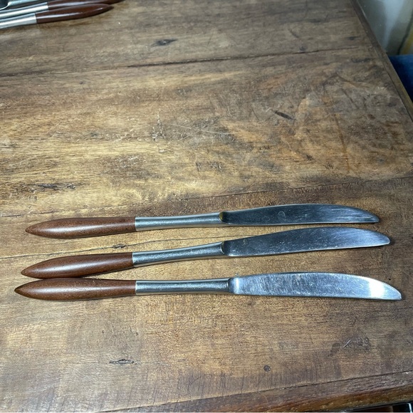 Epic Stainless dinner knives Wood handle Japan vintage MCM set of 3 - Picture 5 of 5